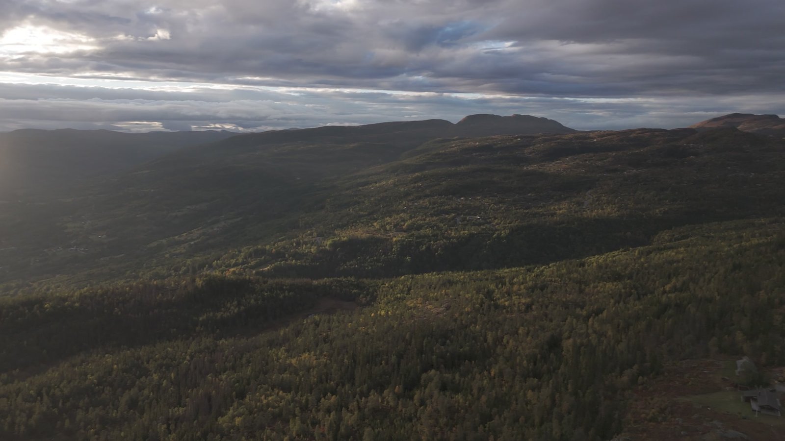 Golden hour aerial, Eggedal Hytte